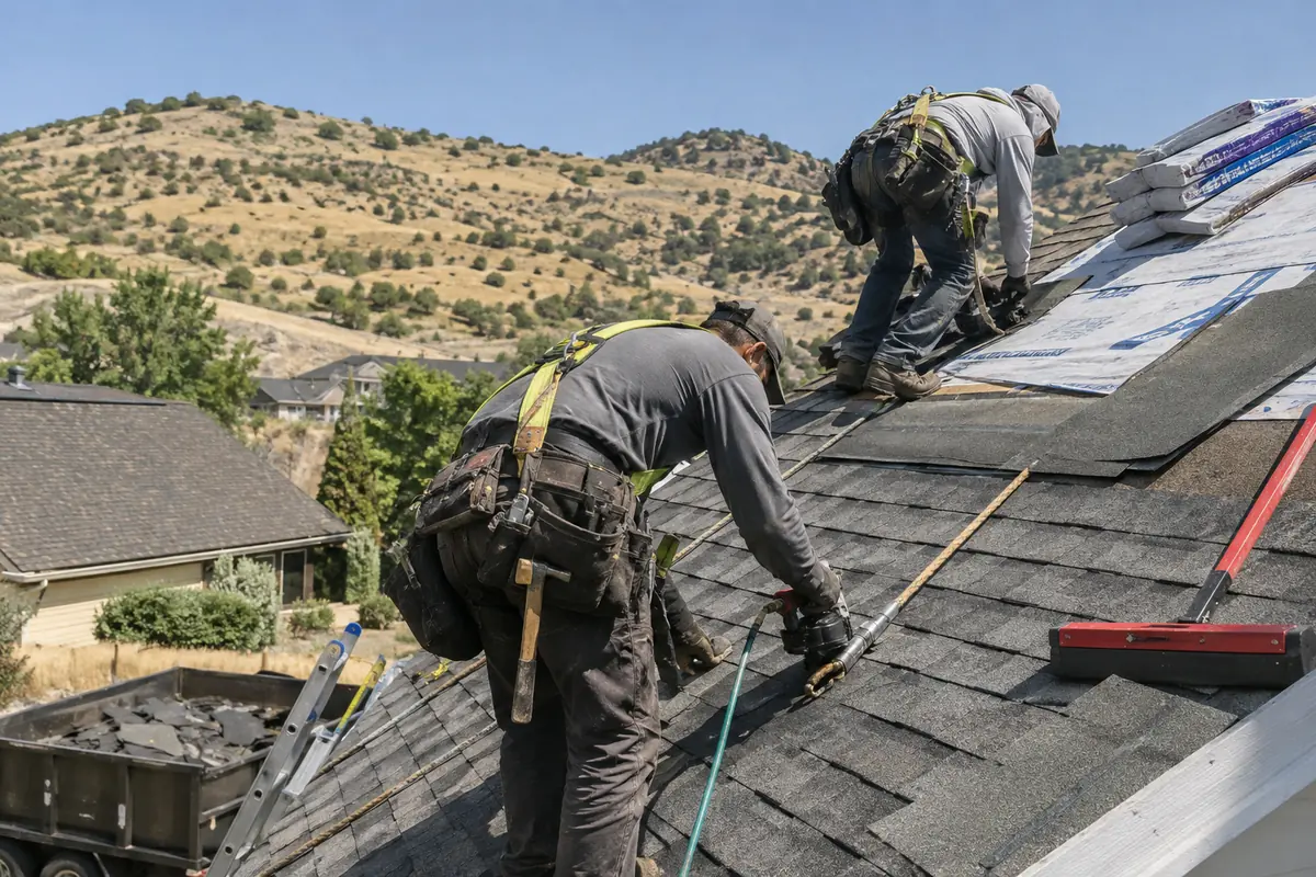 Steep-Slope Roof Replacement underway on a property in Boise, ID